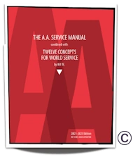 A.A. Service Manual cover with a hyperlink to the book's page at aa.org