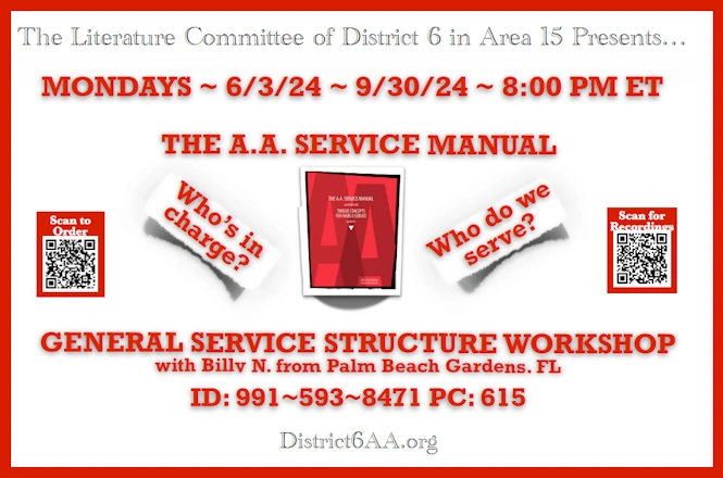 A.A. Service Manual study dates with a link to the flyer