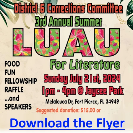 Luau for Literature flyer with a hyperlink to download the flyer